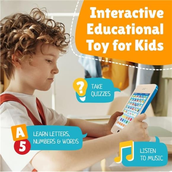 6-in-1 Kids Phone Toy: Educational Toys for Kids, Kids Table (White/Blue) - Picture 2 of 6